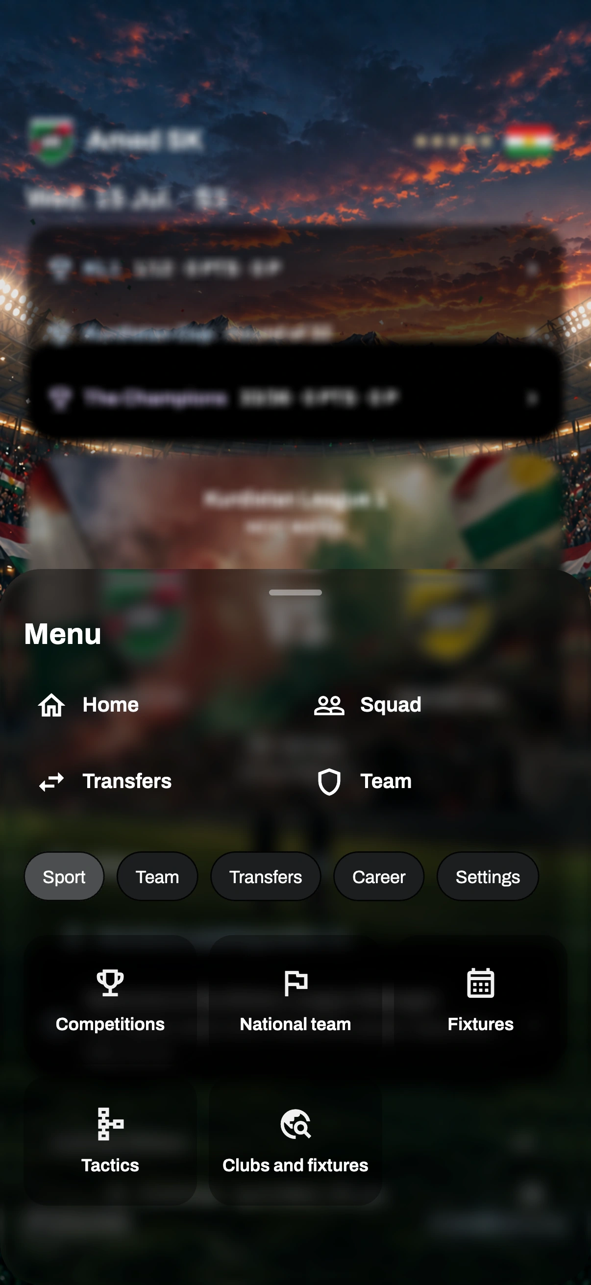 The game menu